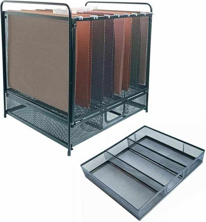 Mesh Desktop Hanging File Organizer with Drawer,Office Supplies and Home Filing Organizer,Letter Size,Black