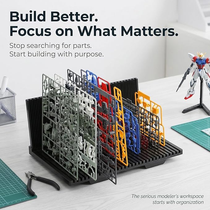 HUBEST Model Pieces Shelves - L-Shape Foldable Parts Organizer Rack for Hobby Building Tools, Compatible with Gundam Gunpla, Car, Airplane & Military Models