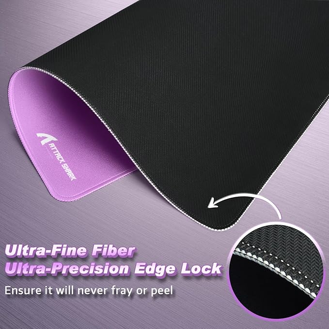 ATTACK SHARK CM02 Gaming Mouse Pad for Esports Speed Large Mouse mats for Desk Waterproof Surface Stitched Edges and Anti-Slip Rubber Base Size L Laminate 17.72” x 15.75” x 0.16” Purple