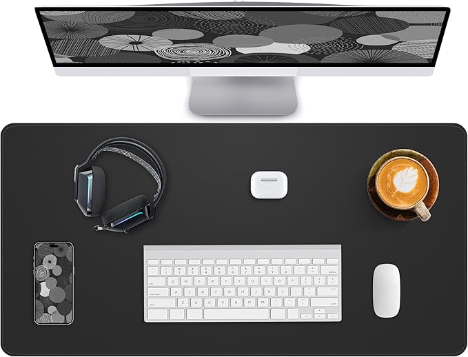 Leather Desk Pad Protector,Office Desk Mat,Large Mouse Pad, Non-Slip PU Leather Desk Blotter,Desk Cover mat,Waterproof Desk Writing Pad for Office and Home (Black,35.4" x 17")