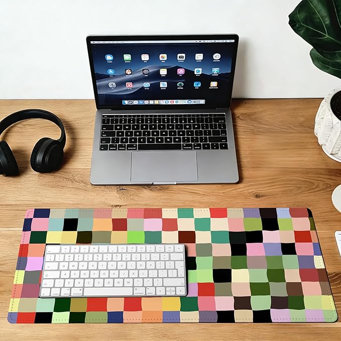Colored Squares Mouse Pad,35.4 x 15.7 Inch Large Mouse Mat Non-Slip Rubber Stitched Edges for Writing Desk,Office,Home,Laptop