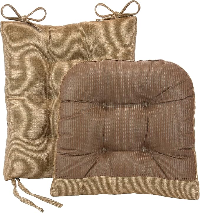 Klear Vu The Gripper Non-Slip Rocking Chair Cushion Set with Thick Padding, Includes Seat Pad & Back Pillow with Ties for Indoor Living Room Rocker, 17x17 Inches, 2 Piece Set, Tan