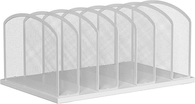 MINDEPOT Desk File Organizer Vertical 7 Sections Mesh File Sorter Paper Storage Organizer for Desk, Office Organization File Holder Rack, White
