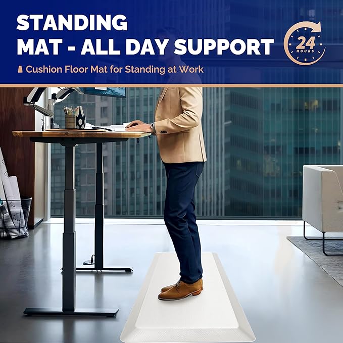 FEATOL Anti Fatigue Mats for Standing, 9/10 Extra Thick Ergonomic Standing Desk Mat, Comfort Memory Foam Standing Mat at Home,Office All Day (20" x 59", White, 2PC)