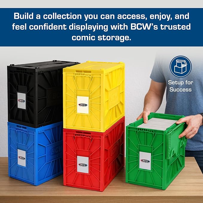 BCW Short Comic Book Bin | Holds 150 Comics | Stackable Plastic Storage | Acid-Free Organizer | Black, 2 Pack | Comic Book Bin
