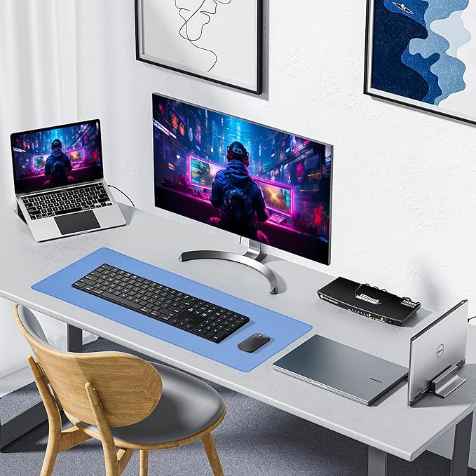ALOANES Waterproof Mouse Pad, Large Gaming Keyboard Pad with Anti-Slip Base, Grain Jacquard Surface, Extend Desk pad for Gamer, Office & Home, Blue Mousepad 27.6"x11.8"x0.12"