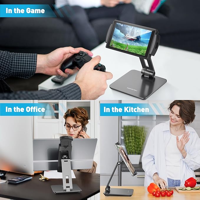 AboveTEK Business Kiosk Aluminum Tablet iPad Stand, 360° Swivel Tablet & Phone Holders for Any 4"-15.6" Display Tablets/Cell Phones/Portable Monitor, Sturdy for Store POS Office (Grey)