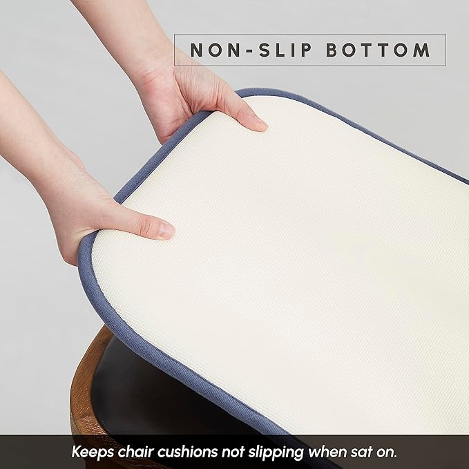 Elegant Comfort 2 Pack Chair Cushion Covers - Skid-Proof Rubber Backing - 16 x 16 Inch - Thick Dining Square Shape Seat Covers - Comfortable Textured Chair Pads with Ties - Honeycomb Pattern, Navy