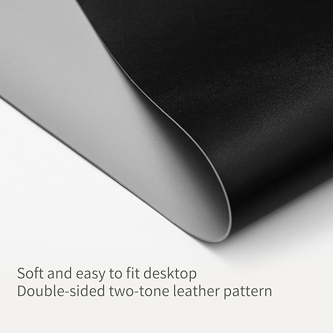 RENMTURE Double-Sided Two-Tone Faux Leather Desk mat Desktop Organization and Accessories Home and Office Large Mouse pad Game and Work (Black/Gray, 23.6" x 13.7")