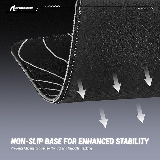 ATTACK SHARK CM02SE Gaming Mouse Pad for Esports Speed Mouse mats for Desk Waterproof Surface Stitched Edges and Anti-Slip Rubber Base Size Laminate 16.14” x 12.2” x 0.16” Black Contour