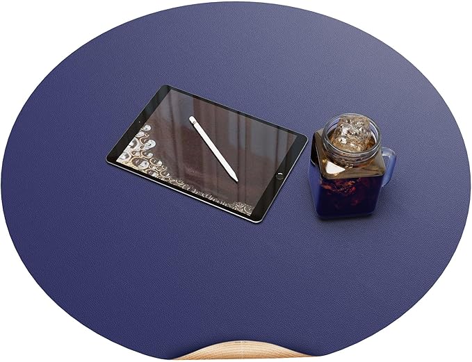 CENNBIE 18 Inches Round Placemats - Cork & Leather Table Mat - Suitable as Side Dining Coffee Table Cover Protector - Can Be Cut to Fit (6"-18", Blue)