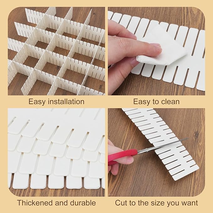 16Pcs Adjustable Drawer Divider, 14.6 Inch DIY Grid Drawer Organizer Dividers Plastic Kitchen Drawer Dividers,White Drawer Organizers for Sorting Underwear, Socks, Makeup, Cutlery