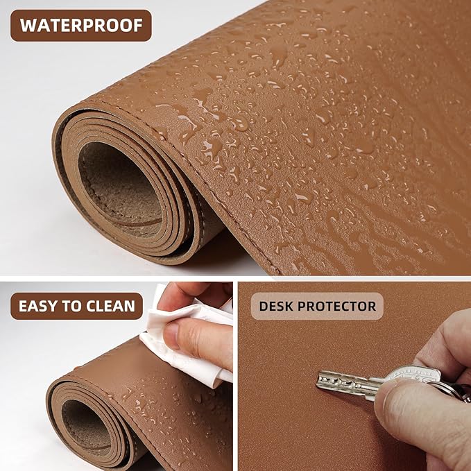 AFIING Cork Desk Mat 35.4" x 17", Dual-Sided Natural Cork & PU Leather Desk Pad, Non-Slip Waterproof Large Mouse Pad for Office, Home & Gaming, Brown