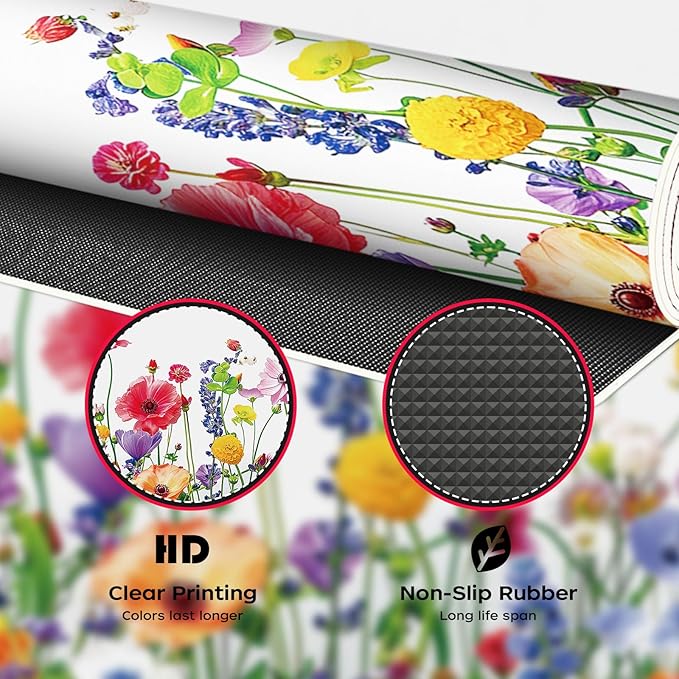 BLESWIN Leather Desk Mat 35.4" x 15.7", Laptop Desk Pad Computer Mat, Non-Slip PU Floral Desk Mat, Waterproof Large Mouse Pad for Office, Home, Gaming (Flower,35.4" x 15.7")