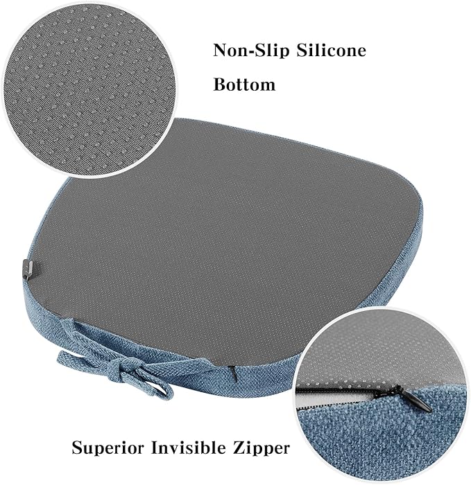 baibu 14x14 Memory Foam Metal Chair Cushions Set of 2, Dual-Layer Design Non-Slip Metal Dining Chair Pads Kitchen Seat Cushion with Machine Washable Cover, 2 Counts, Blue