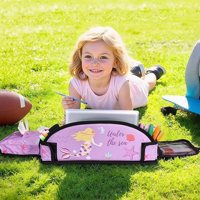 Kids Travel Tray for Car Airplane - Toddler Car Seat Table Tray, Road Trip Essentials for Boys & Girls, Carseat Lap Desk for Kids Road Trip Activities (Purple Mermaid)