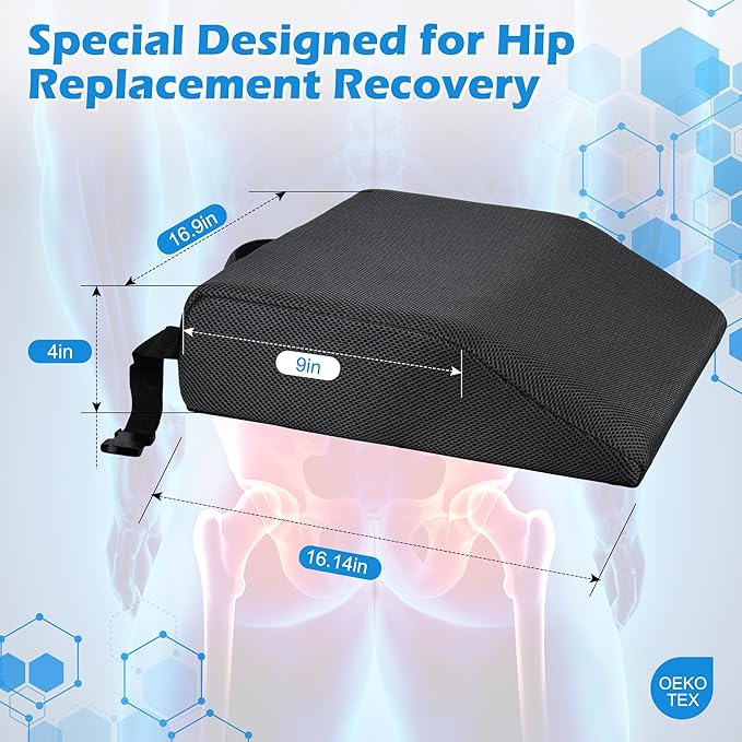 Memory Foam Hip Replacement Recovery Aids Seat Cushion, Adjustable Height Hip Replacement Must Haves Chair Cushion with Non Slip Backing, Extra Thick (Dark Grey, 1 Layer (16.5 x16 x 4 in)