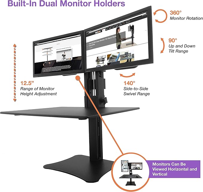 Victor High Rise Collection Dual Monitor Sit-Stand Standing Desk Converter, 28" by 23" by 15.5", Black