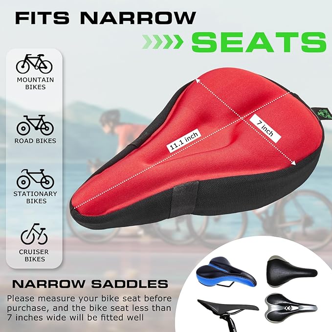 Zacro Bike Seat Cushion - Gel Padded Bike Seat Cover for Men Women Comfort, Extra Soft Exercise Bicycle Seat Compatible with Peloton, Outdoor & Indoor Bike Saddles