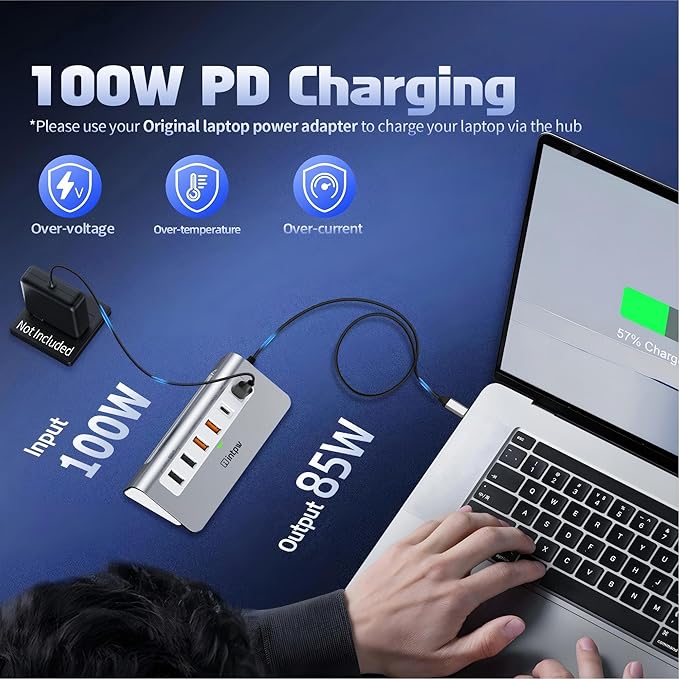 intpw USB C Hub, P9 PRO USB C Hub Multiport Adapter with 4K HDMI, PD 100W, Type-C & 2 USB A 3.2 10Gbps, 2 USB A 2.0, SD/TF Card Reader, Aluminum USB Hub for Laptop, iPhone 17 Series, MacBook, iPad