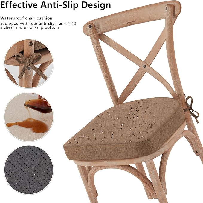 Nordjager Dining Chair Cushions Set of 6 Memory Foam Chair Cushion, Comfortable Dining Chair Pad Removable Slip Resistant Kitchen Chair Seat Cushion (6 Piece, Brown)