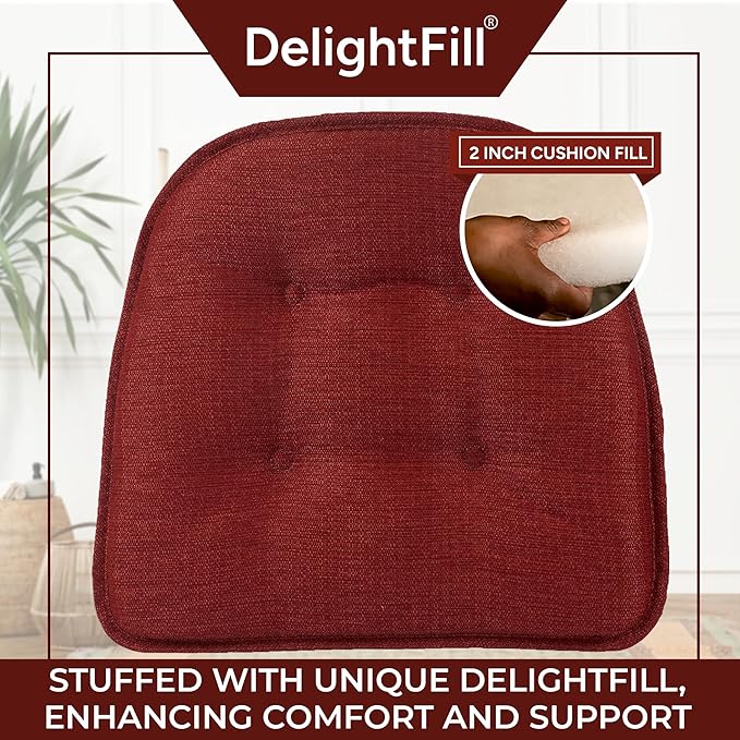 Non-Slip Chair Cushions, Assembled in USA, U-Shaped Skid-Proof Seat Pads for Dining Room, Kitchen, Office, 15"x16"
