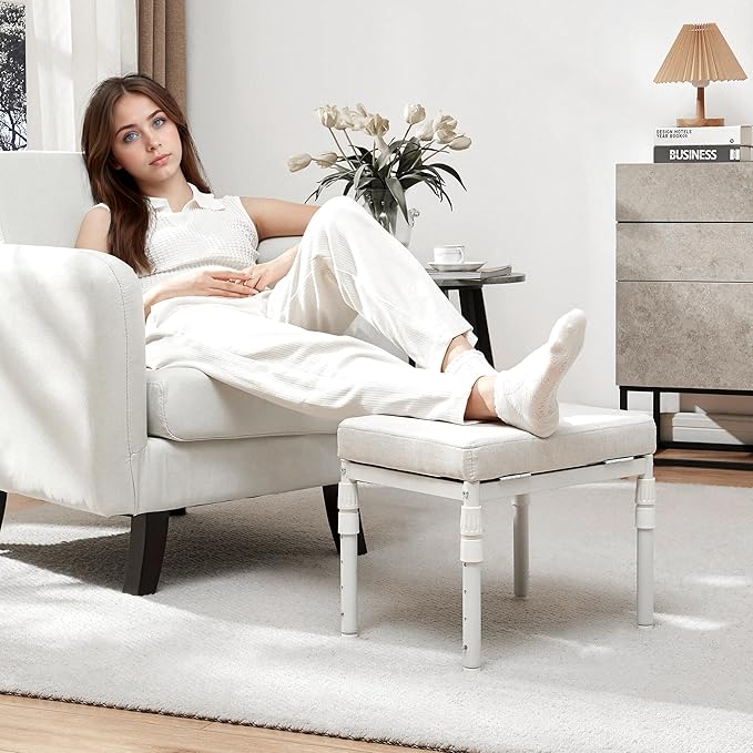 TIOPGHAD Adjustable Ottoman Pouf, 4 Height Position & 60 Degree Tilt Angle Adjustment Ottomans Footrest Foot Stools Pouffe Footstool for Under Desk Living Room Home(Beige)