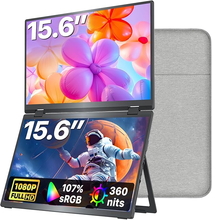 kksmart Portable Monitor for Laptop MacBook Surface PC Xbox PS5, Travel Monitor Second Screen for Laptop, HDMI USB-C VESA Compatible Built-in Speaker, 15.6in