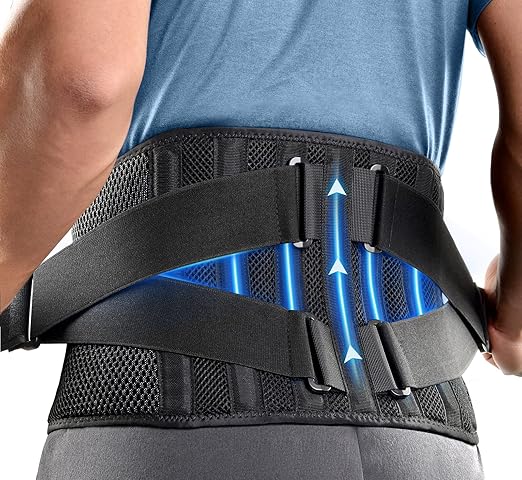 FREETOO Air Mesh Back Brace for Men Women Lower Back Pain Relief with 7 Stays, Adjustable Back Support Belt for Work, Anti-skid Lumbar Support for Sciatica Scoliosis (XXL(waist:53''-67''), Black)