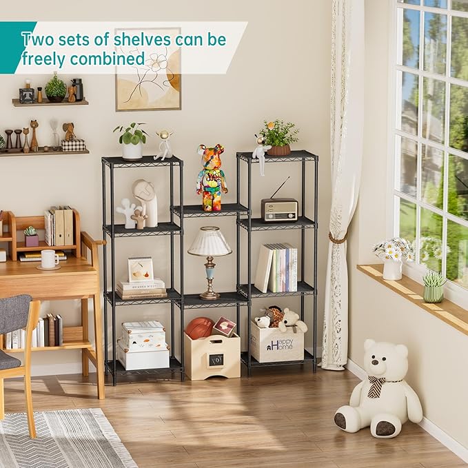 SINGAYE Metal Shelves Wire Shelving：Storage Rack Standing Units Shelf for Kitchen Laundry Bathroom Closet Organizers Pantry Narrow Mesh Adjustable 10" D x 16" W x 55" H Black