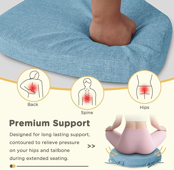Windsor Chair Cushions for Dining Chairs 1 Pack Non Slip Kitchen Seat Cushion with Ties and Washable Covers Indoor Comfortable Seat Pad with Thick Foam 16.5" x 15.5" x 2" Light Blue