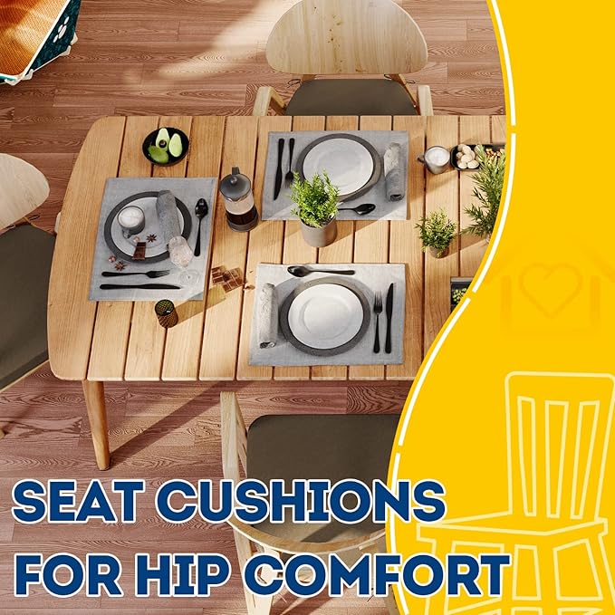 AAAAAcessories D-Shaped Chair Cushions, 2" Thick Dining Chair Pads with Ties and Removable, Machine-Washable Cover, 17" x 16", Set of 2, Taupe