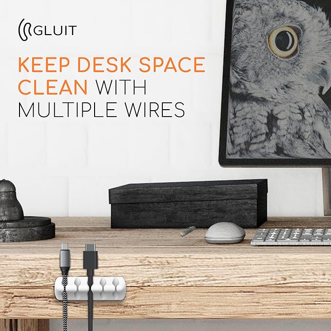 GLUIT Cord Organizer for Desk, Cable Holder for Nightstand, Charger Organizer, Adhesive Desktop Wire Clips, Multislot Cable Management, Table Organizer Accessories (White, 20 Pack)