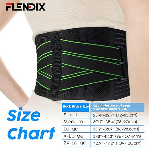 Lower Back Brace for Lower Back Pain, Breathable Back Support Belt, Lumbar Support for Men and Women, Back Brace with Adjustable Support Straps and Removable Lumbar Pad for Work & Everyday Use (Green, XXL (Waist 42.9"-47.2"))