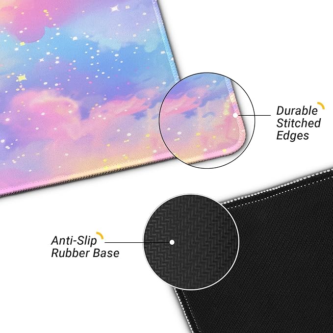 Gaming Mouse Pad, Large 31.5 x 11.8 inches Mousepad, Long Keyboard Pad, Cute Mouse Mat for Computer with Stitched Edges and Non-Slip Base (Pink Purple Galaxy)