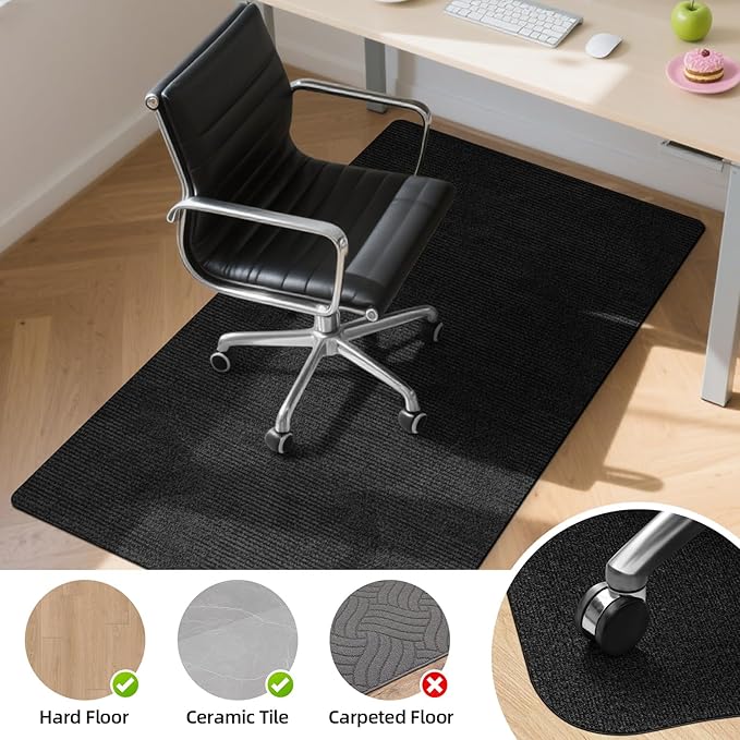Office Chair Mat for Hardwood Floor, 55" x 35" Anti-Slip Mats for Rolling Chair, Large Computer Gaming Chair Mat, Tile Floors Protector for Office Home Gym, Slate Black