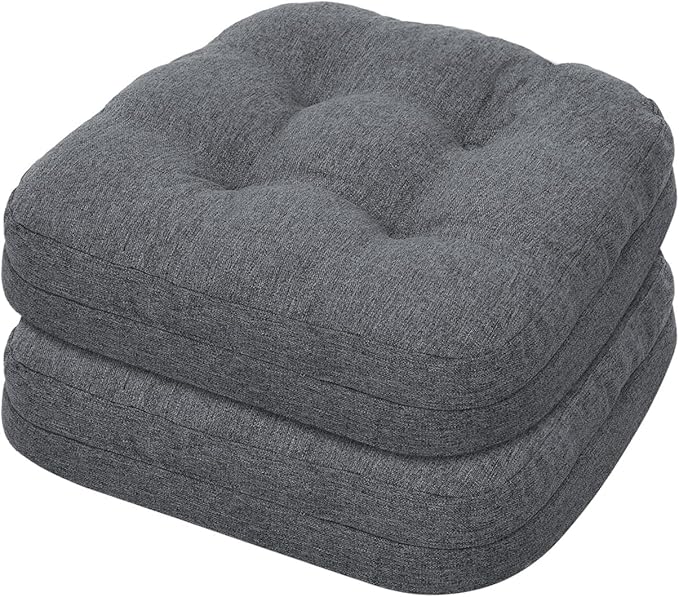 baibu Set of 2 Dining Chair Cushions, Dual-Layer Patent Design Memory Foam Kitchen Chair Cushions, Non-Slip Seat Pads with Ties, 16.5 x 16.5 x 3.5in, 2 Pack, Dark Grey