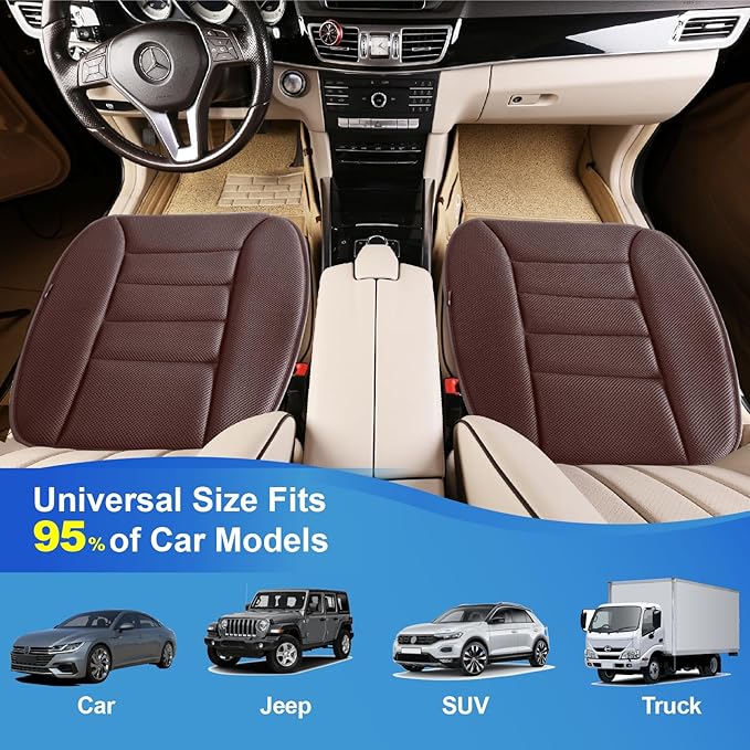 Lofty Aim Premium Car Seat Cushion, Driver Cushion with Comfort Memory Foam & Non-Slip Rubber Bottom, Car Seat Pad Works with 95% of Vehicles and Office Chair or Home - 4D Brown