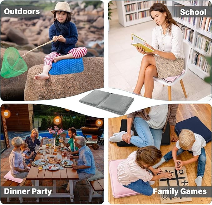 SPRING SEAON Large Gel Seat Cushion for Pressure Relief – Honeycomb Buffer Design with Extra Thick Filling, Anti-Slip Bottom, Perfect for Long Sitting, Travel, Airplane and Daily Comfort (Gray)