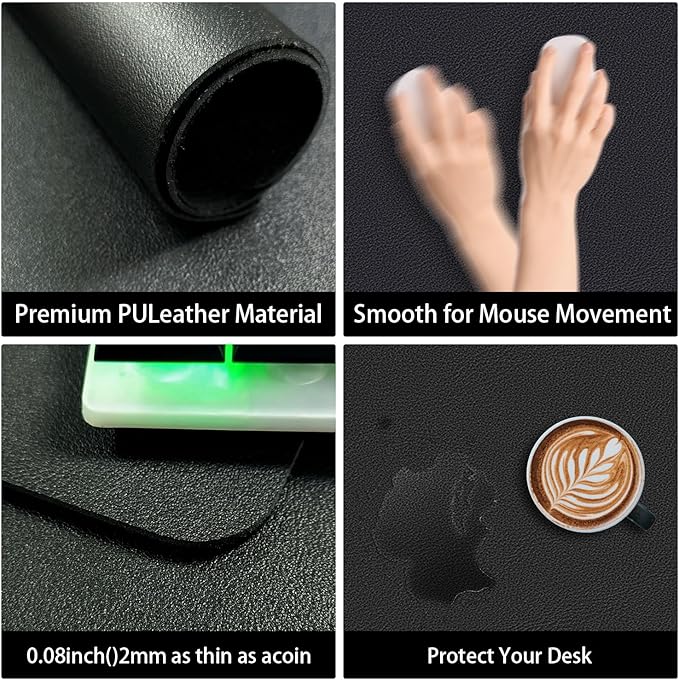 Leather Desk pad Protector, Office Mat, Large Mouse Mat, Non-Slip PU Leather Blotter, Laptop Desk Pad,Waterproof Laptop Computer Desk Keyboard Mat for Office/Work/Home/Decor (Black, 47in*18in)
