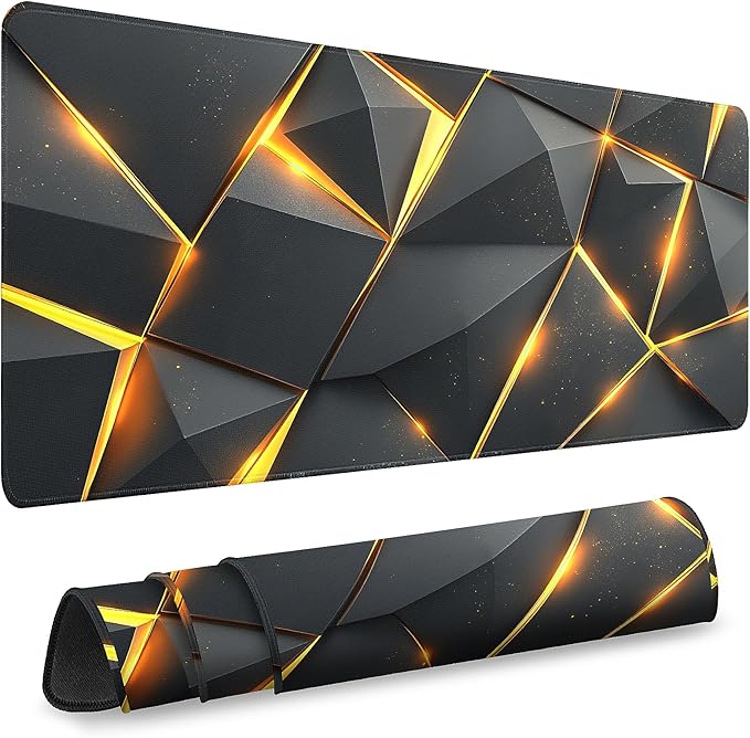Gaming Mouse Pad - (31.5"×11.8") Honeycomb Large Mouse Pads for Desk - Desk Mat for Keyboard and Mouse with Non-Slip Base, Desks Pad Matfor Game/Office & Home (Black Gold)
