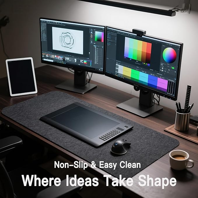 Large Felt Desk Mat, 35.4"x15.4" Felt Desk Pad - Non-Slip Keyboard Mat & Mouse Pad for Office and Gaming, Water Resistant Desktop Protector for Computer, Home, Work (Black Gray)