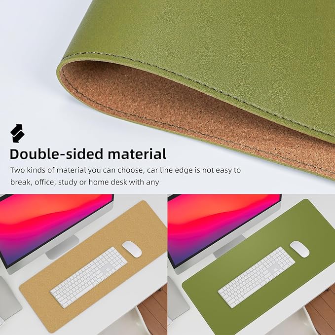 AFIING Cork Desk Mat 47" x 17", Dual-Sided Natural Cork & PU Leather Desk Pad, Non-Slip Waterproof Large Mouse Pad for Office, Home & Gaming (Olive Green)