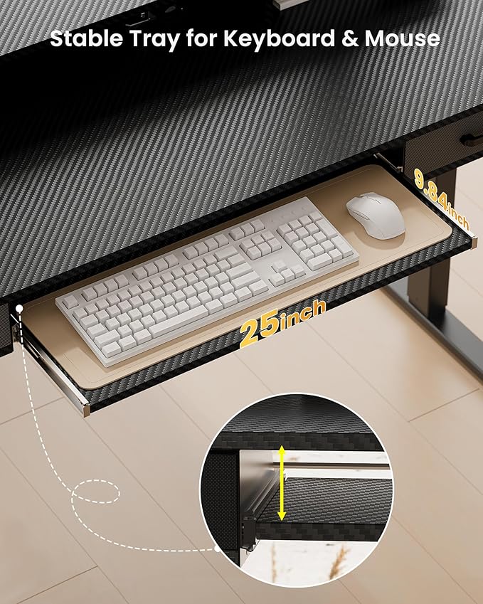 Electric Standing Desk with Keyboard Tray, 55x24 Inches Height Adjustable Stand up Desk with 2 Drawers, Ergonomic Sit to Stand Table with Storage Monitor Stand, Black