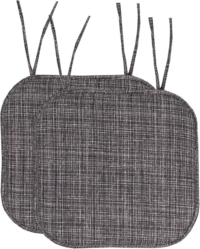 Sweet Home Collection Chair Cushion Memory Foam Pads with Ties Honeycomb Pattern Slip Non Skid Rubber Back Rounded Square 16" x 16" Seat Cover, 2 Pack, Aria Gray/Black 6 pack
