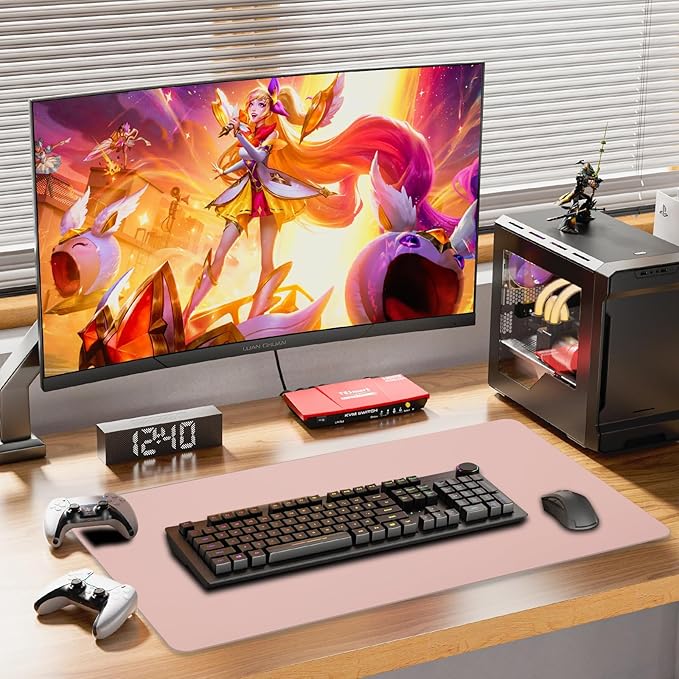 Large Leather Desk Pad Protector 27.5"x13.7",Non-Slip Durable Office Desk Mat for Writing, Computer, Laptop, Mouse Pad & Desktop Use,Desk Protector Mat,Peach Powder