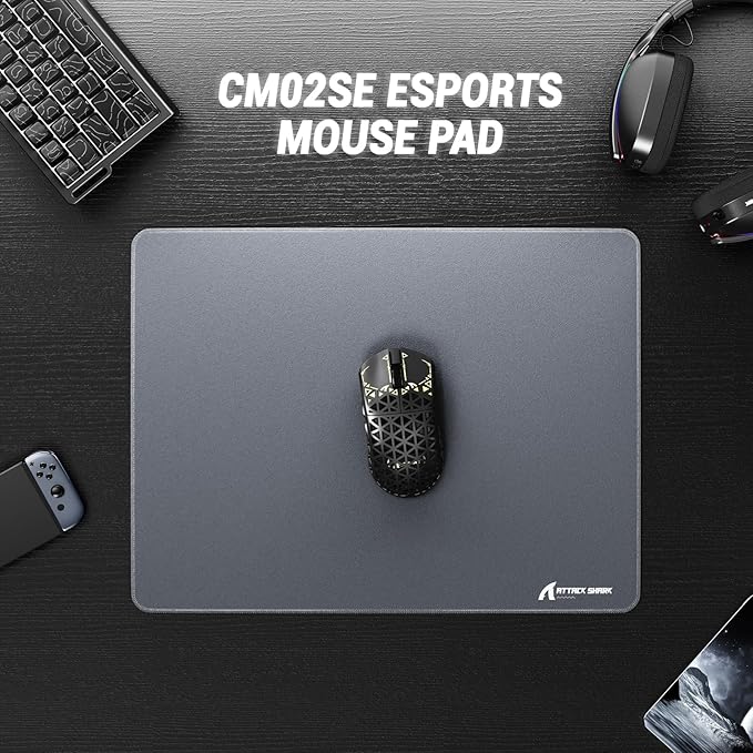 ATTACK SHARK CM02 Gaming Mouse Pad for Esports Speed Mouse mats for Desk Waterproof Surface Stitched Edges and Anti-Slip Rubber Base Size M Laminate 16.14” x 12.2” x 0.16” Gray