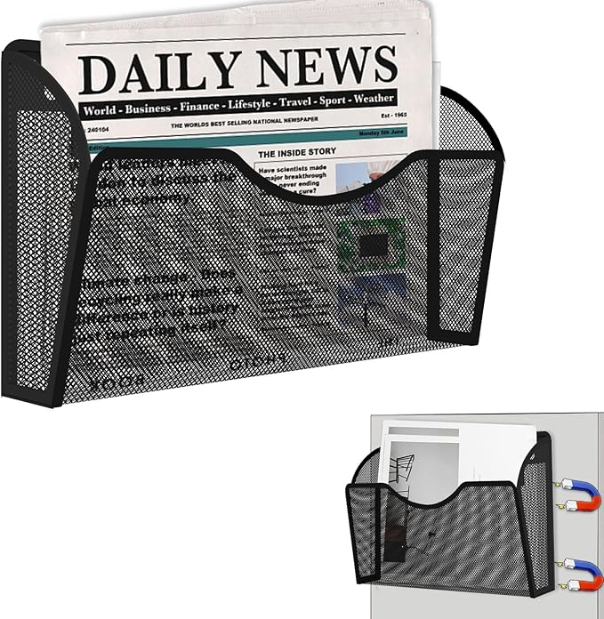 Magnetic File Holder, Magnetic File Folder Holder, No Drilling Installation, Magnetic Mail Holder File Organizer for Whiteboard,Office,Refrigerator,File Cabinets,Classroom