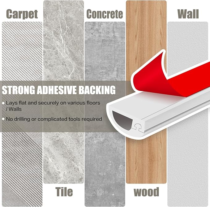 Cord Wall Cover, 236in Self-Adhesive Wire Covers for Cords on Wall, Extension Cable Hider for Floor, Mounted Tv, Home and Office Cavity 0.63" Wx0.31 H (White)