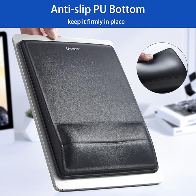 univo colors Pain Relief & Wrist Support Mouse Pad,Ergonomic Design with Contouring Memory Foam,High-Precision PU Surface,Non-Slip Base for Office/Gaming(Black)